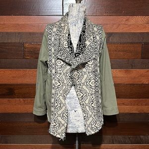 Natural Reflections Open Front Long Sleeve Geometric Pattern Cardigan Ja…